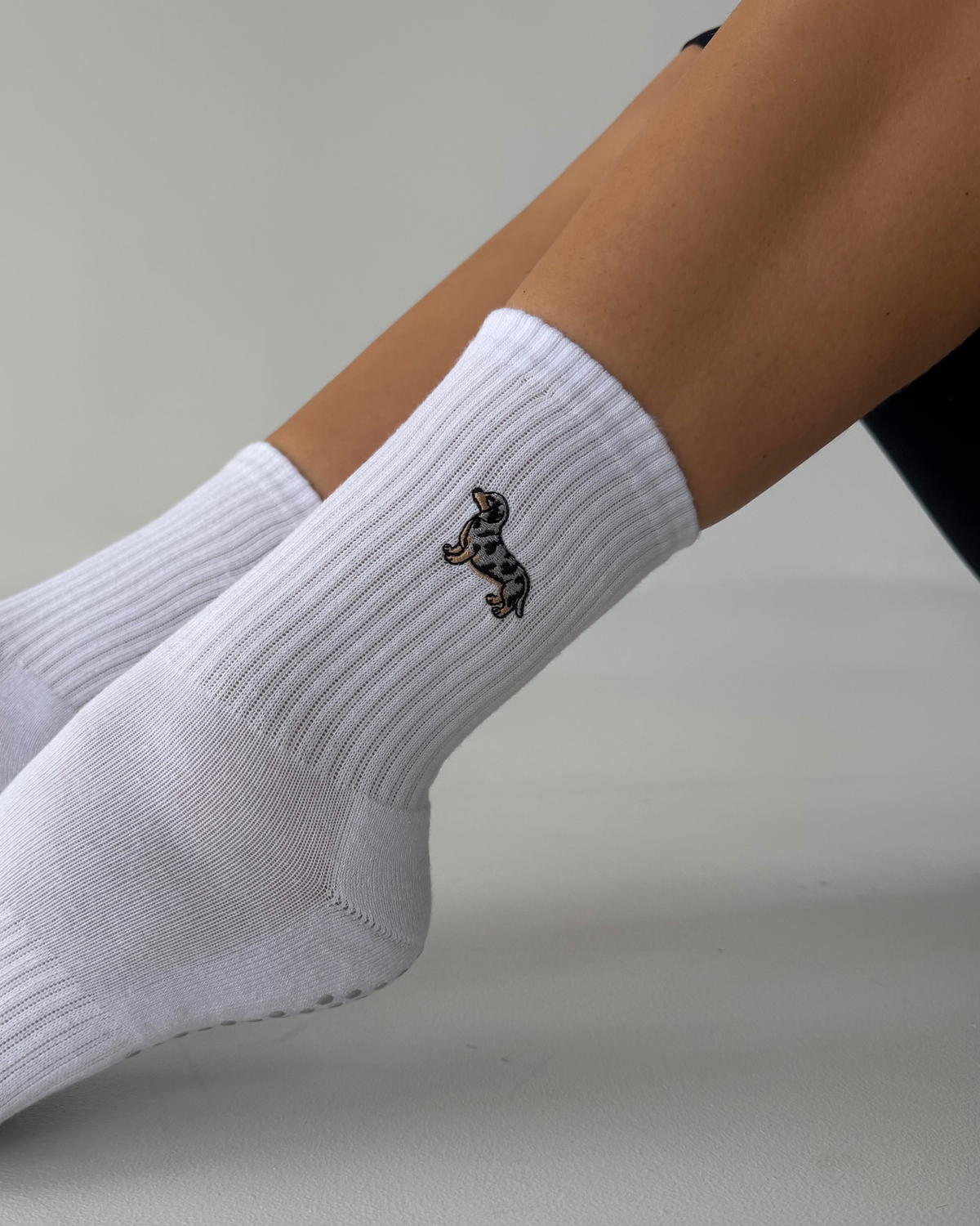 Embroidered Dachshund Grip Socks